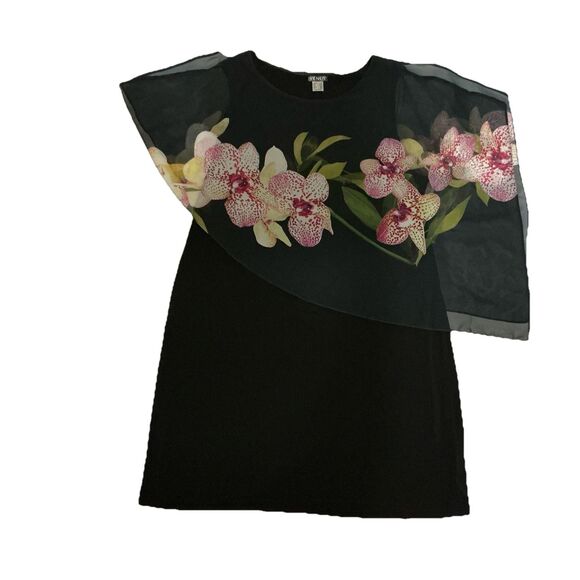 Venus Black Formal Dress 3X Soft Sheer Floral Overlay Sleeveless Silhouette - Picture 1 of 10